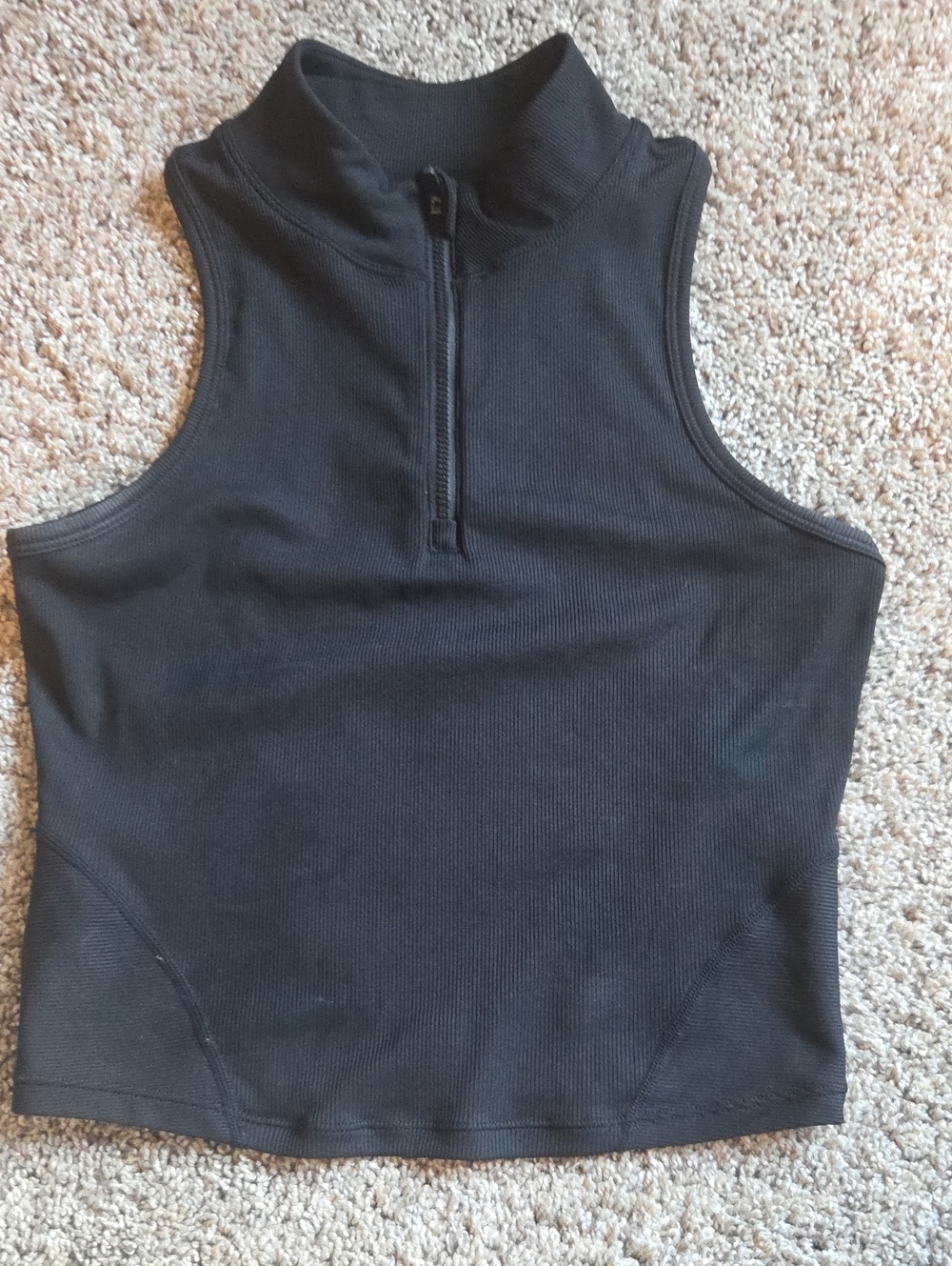Women’s Black Ribbed Zip-Front Tank Top